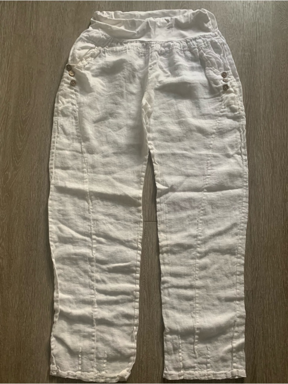 White Linen Blend Relaxed Women's Pants